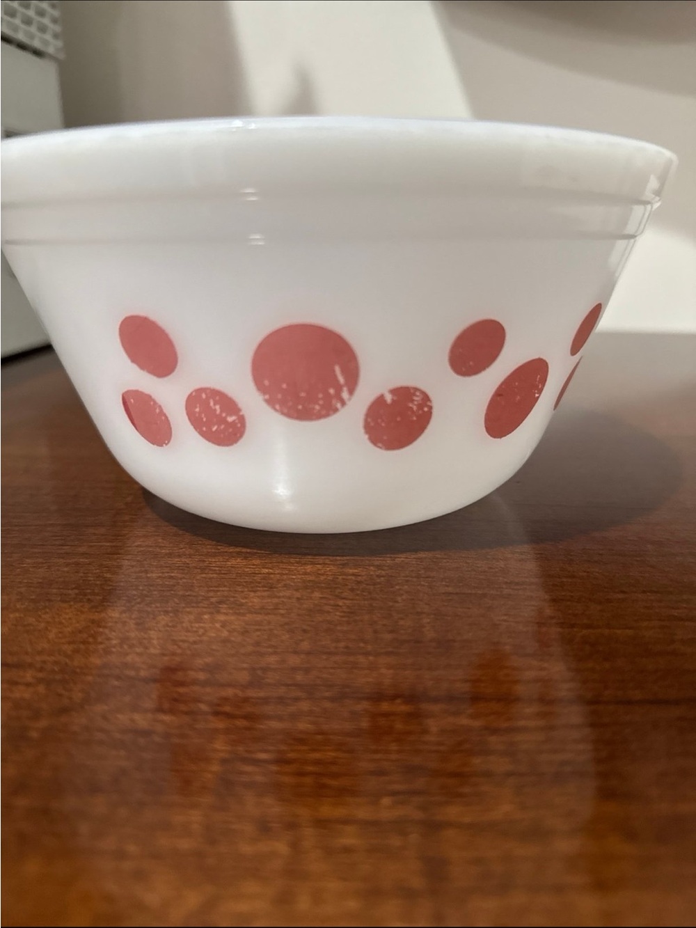 Federal Glass Bowl with Coral Polka Dot Pattern